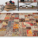 5x8 Handknotted Red Turkish Patchwork Rug, 242x173Cm