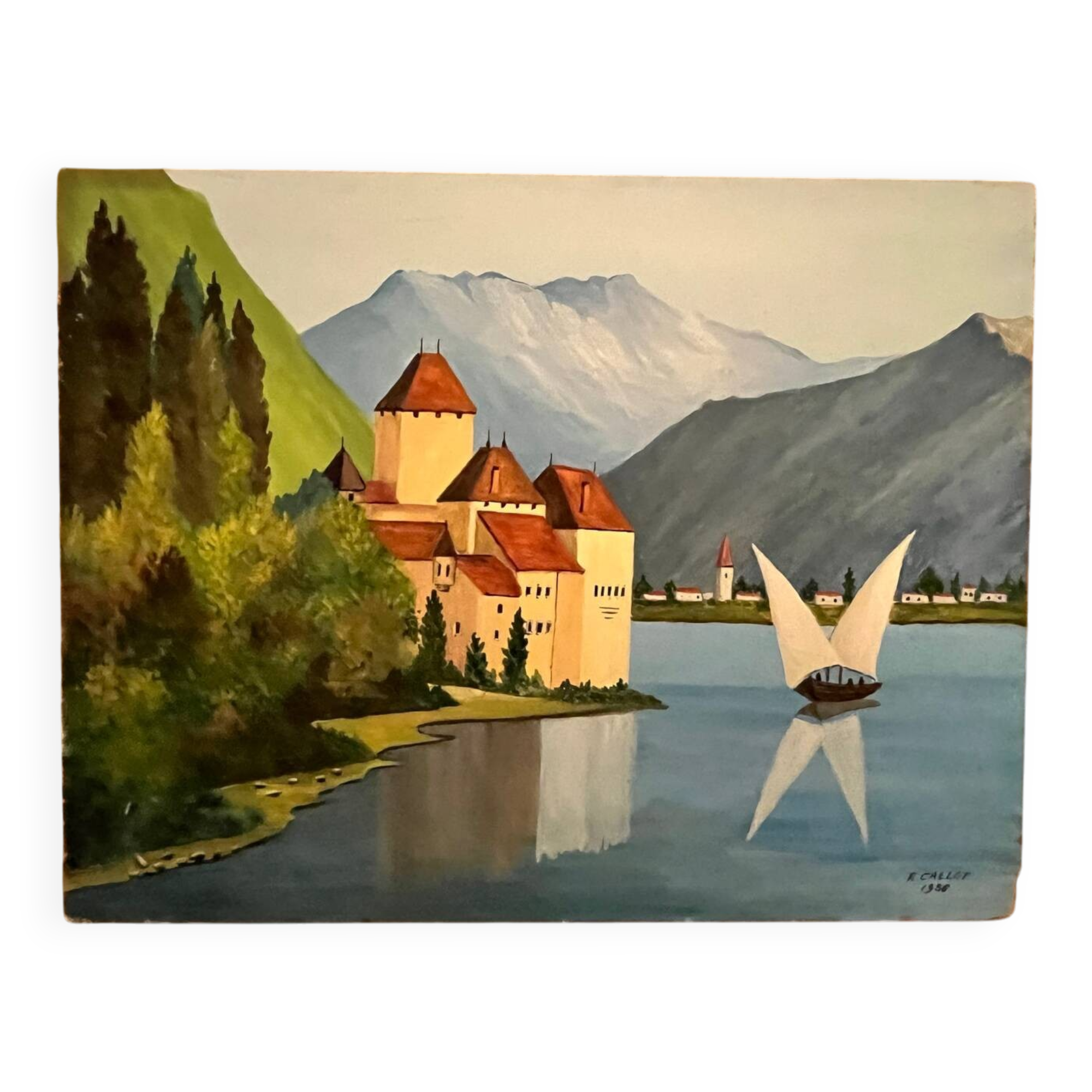 Tableau : gouache sur carton - Marine