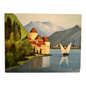 Tableau: gouache on cardboard - Marine