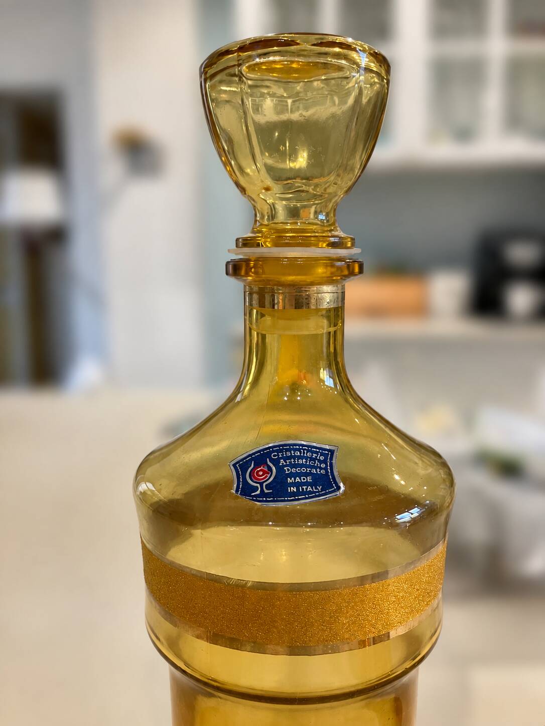 Italian liqueur service in amber and gold glass