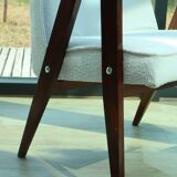 Scandinavian armchair snow white boucle dark walnut wood colour design by Chierowski 366 model