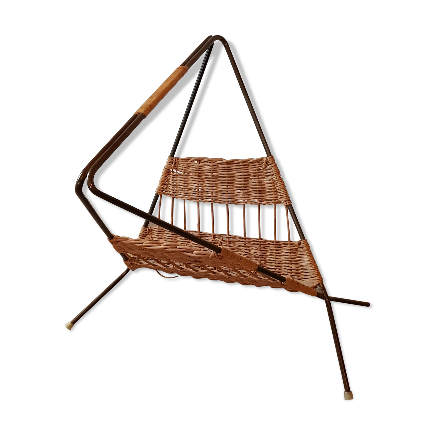 50's wicker iron magazine holder