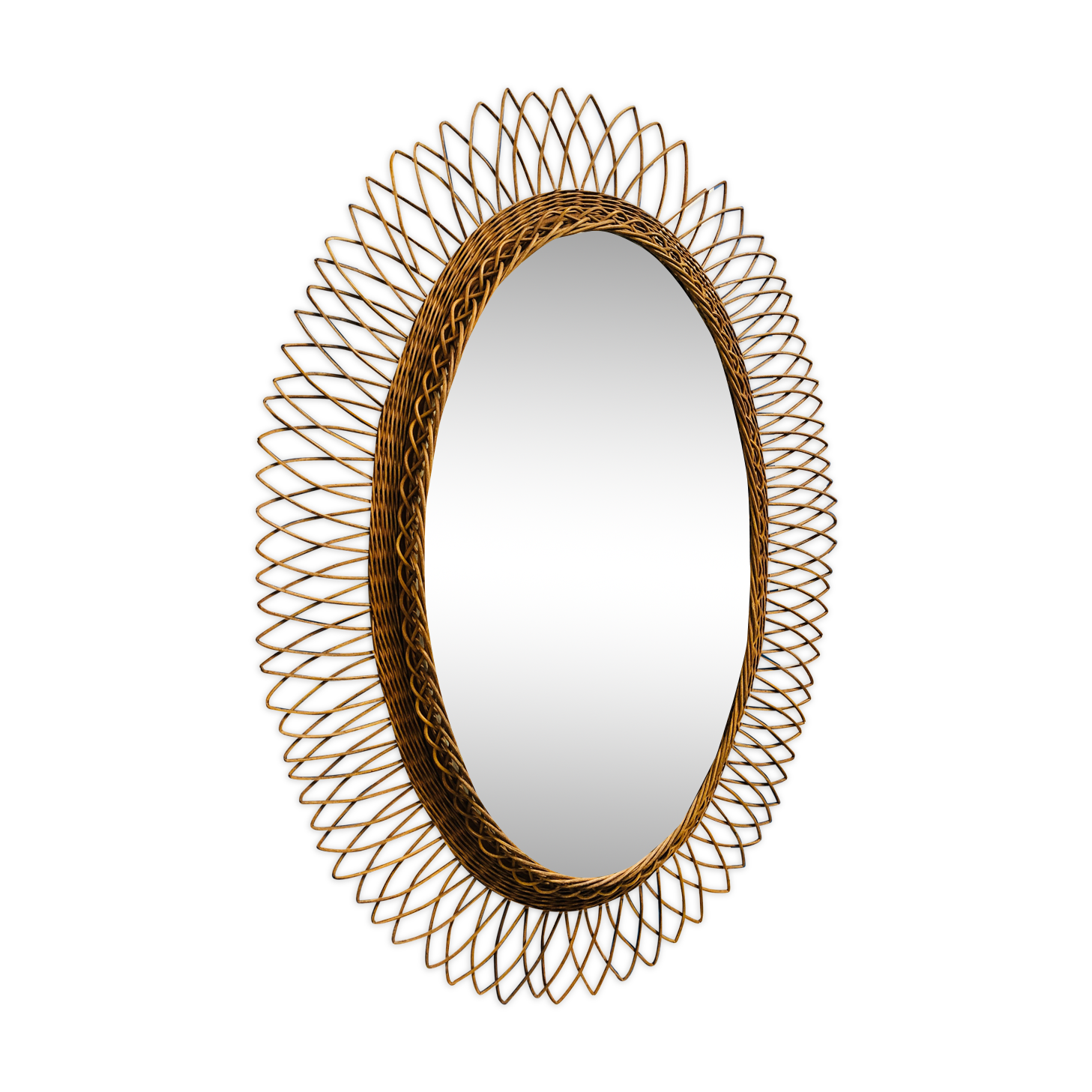 Mirror rattan oval XXL, 1960