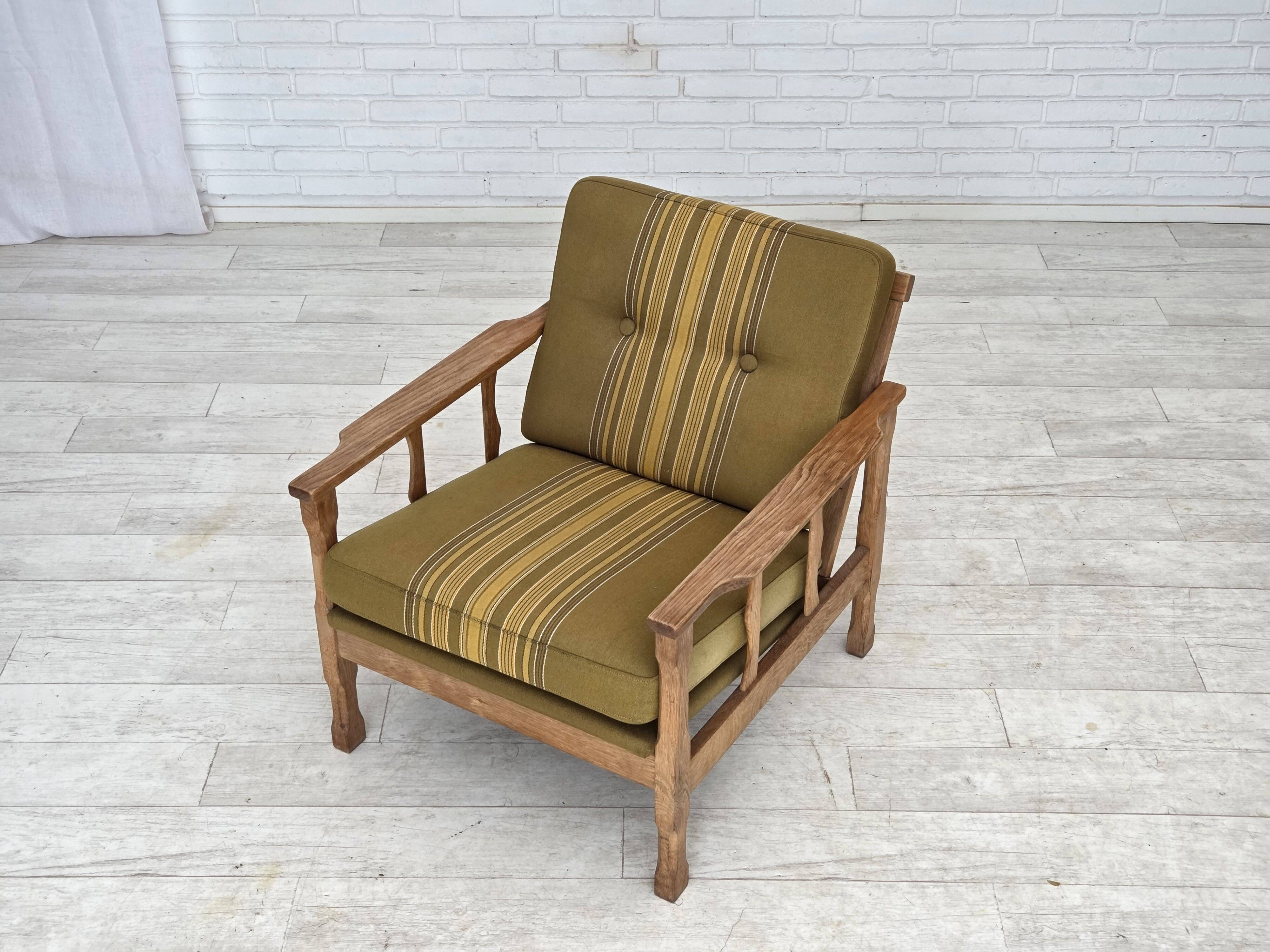 1970s, Danish armchair, furniture wool, solid oak wood.