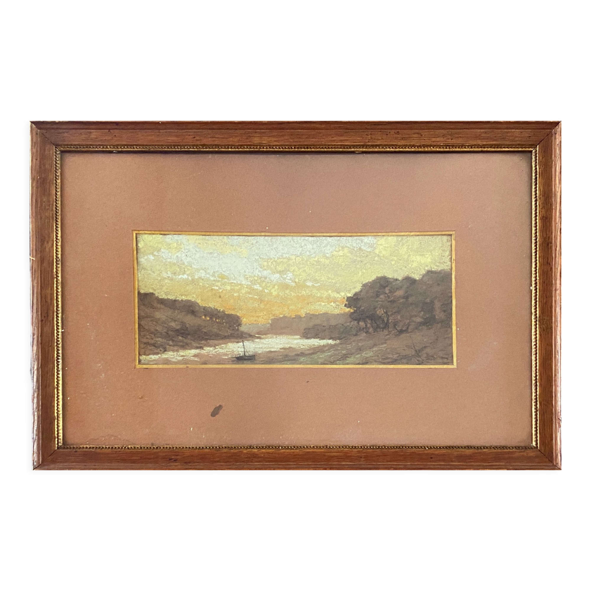Pastel painting "Vallée du Cer" landscape signed H. Gallert 1917 and frame.