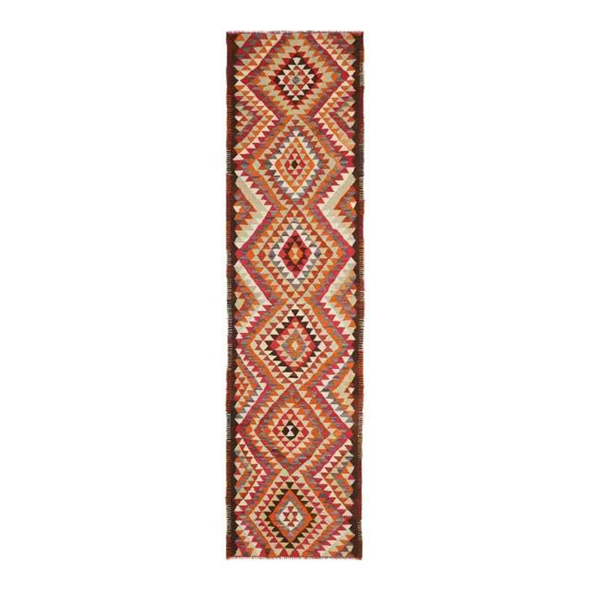 1970s Vintage Turkish Hand-Knotted Wool Cotton Orange Runner Rug 85x330