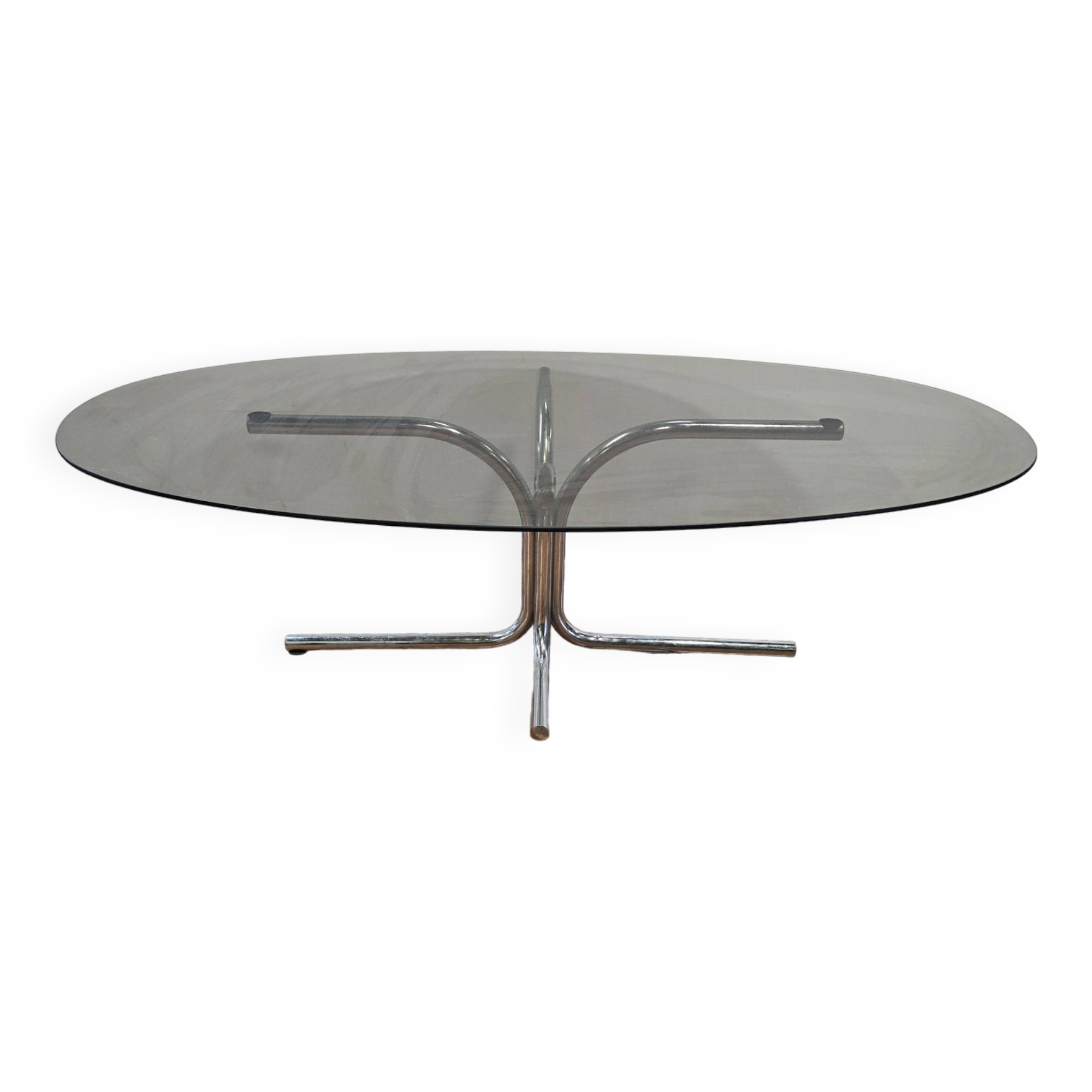 Coffee table with chrome base and smoked glass from the 70s