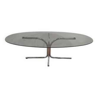 Coffee table with chrome base and smoked glass from the 70s