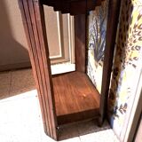 Art Deco side table in rectangular varnished brown wood with 2 shelves 1940