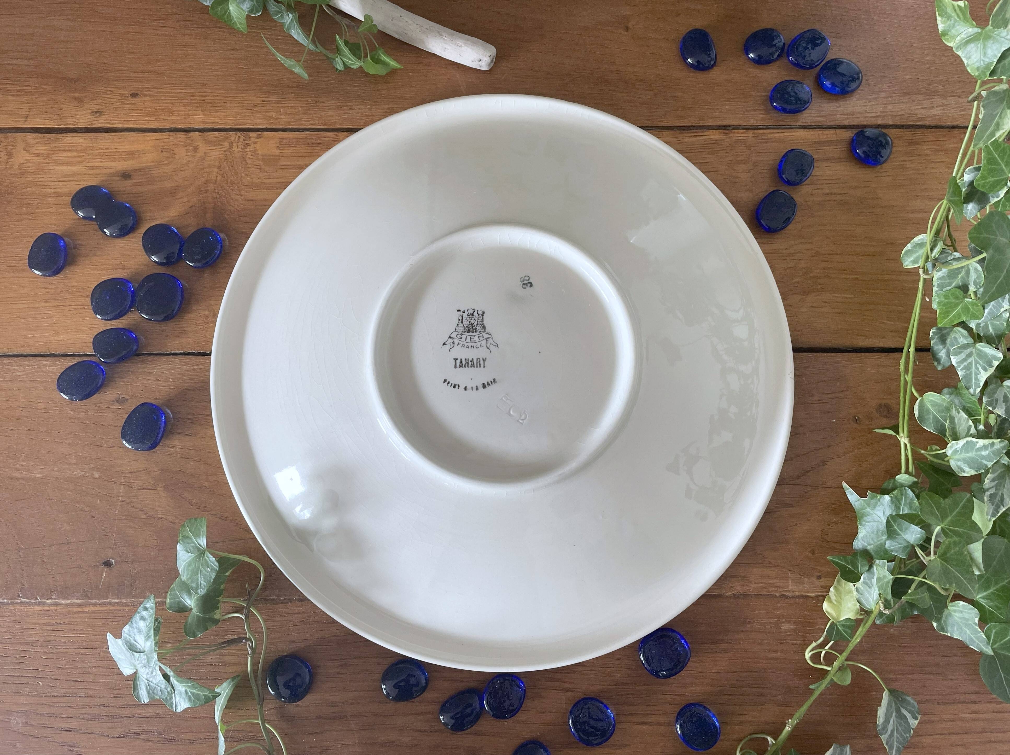 Large antique salad bowl on a Gien earthenware pedestal