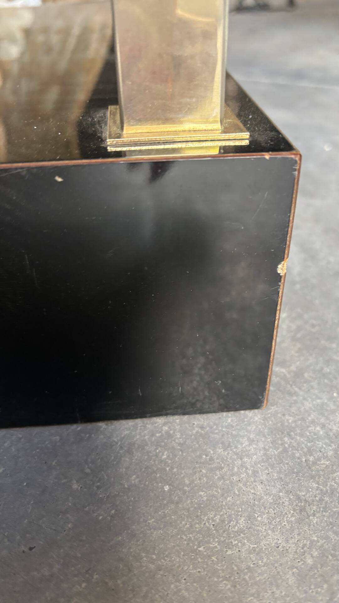 Brass and smoked glass shelf, Belgian chrome, 1980.