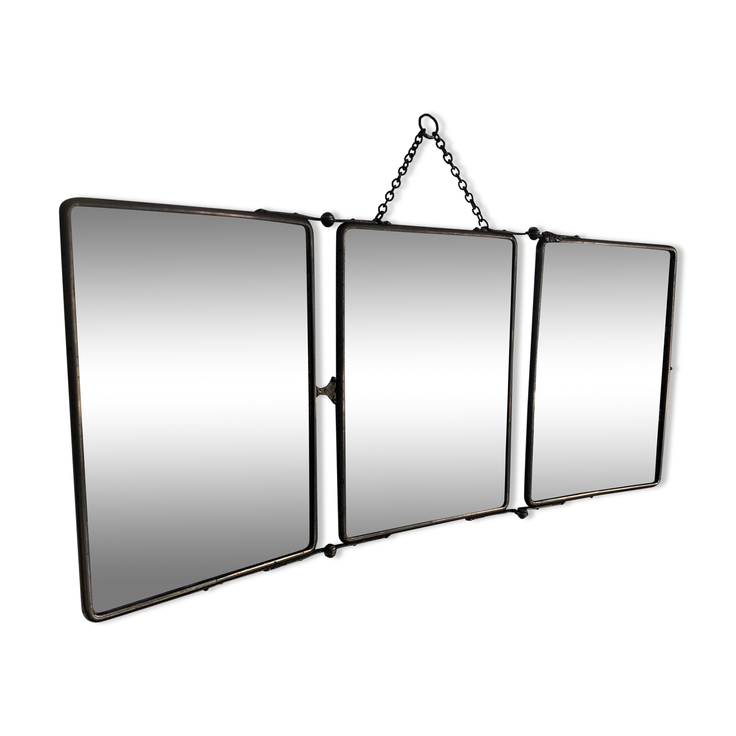 Mirror triptych barber faux leather, 30s