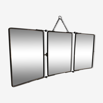 Mirror triptych barber faux leather, 30s