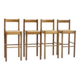 Ensemble de tabourets de bar vintage Vico Magistretti en frêne et paille, Italie