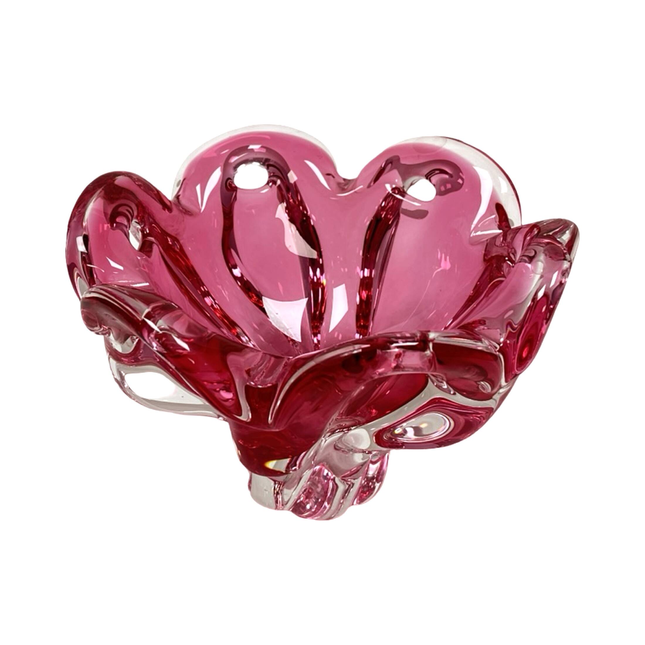 Bol en verre rose Chřibská, Josef Hospodka, Bohême vintage, années 1960