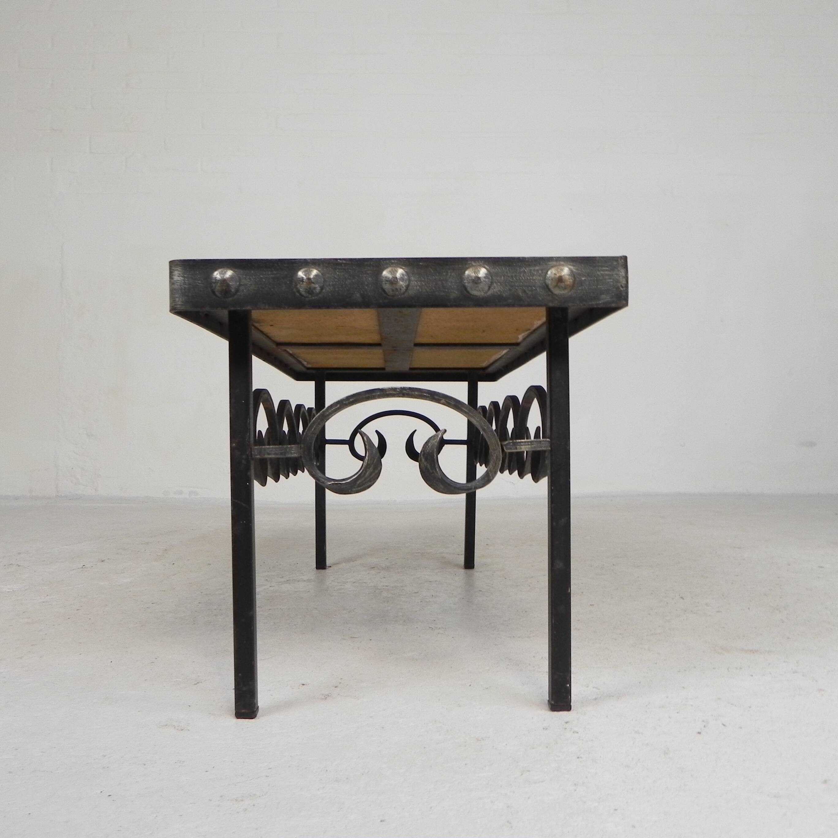 Brutalist mid-century tiled table, with 10 tiles and steel frame, 1960s.