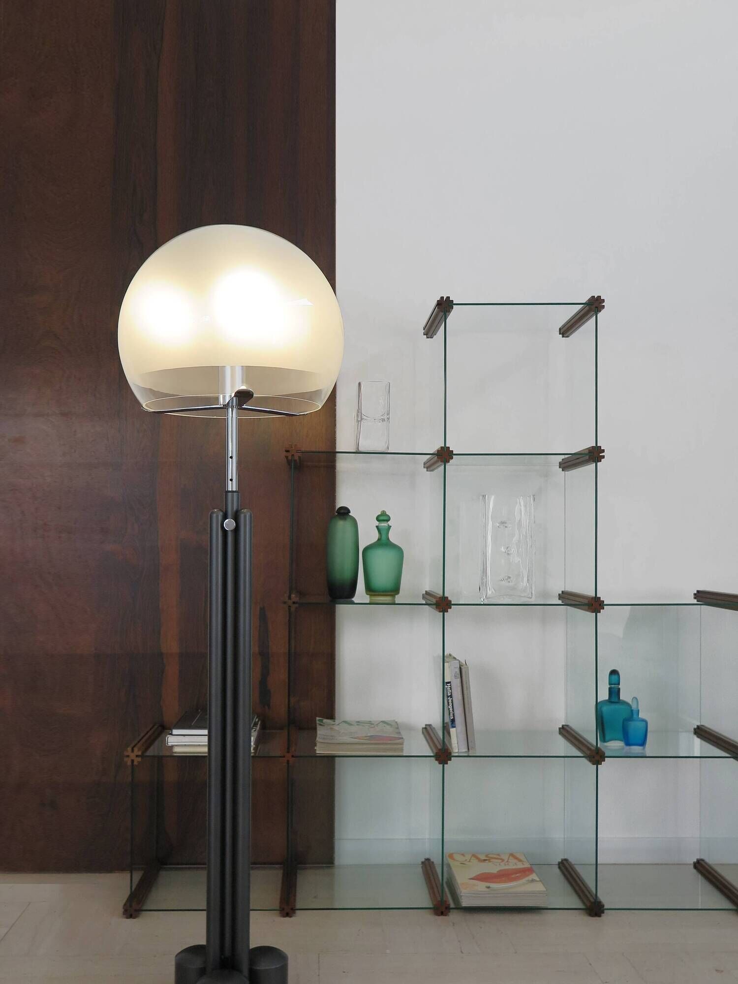 Gallotti & Radice Italian glass and wood bookcase 1980s
