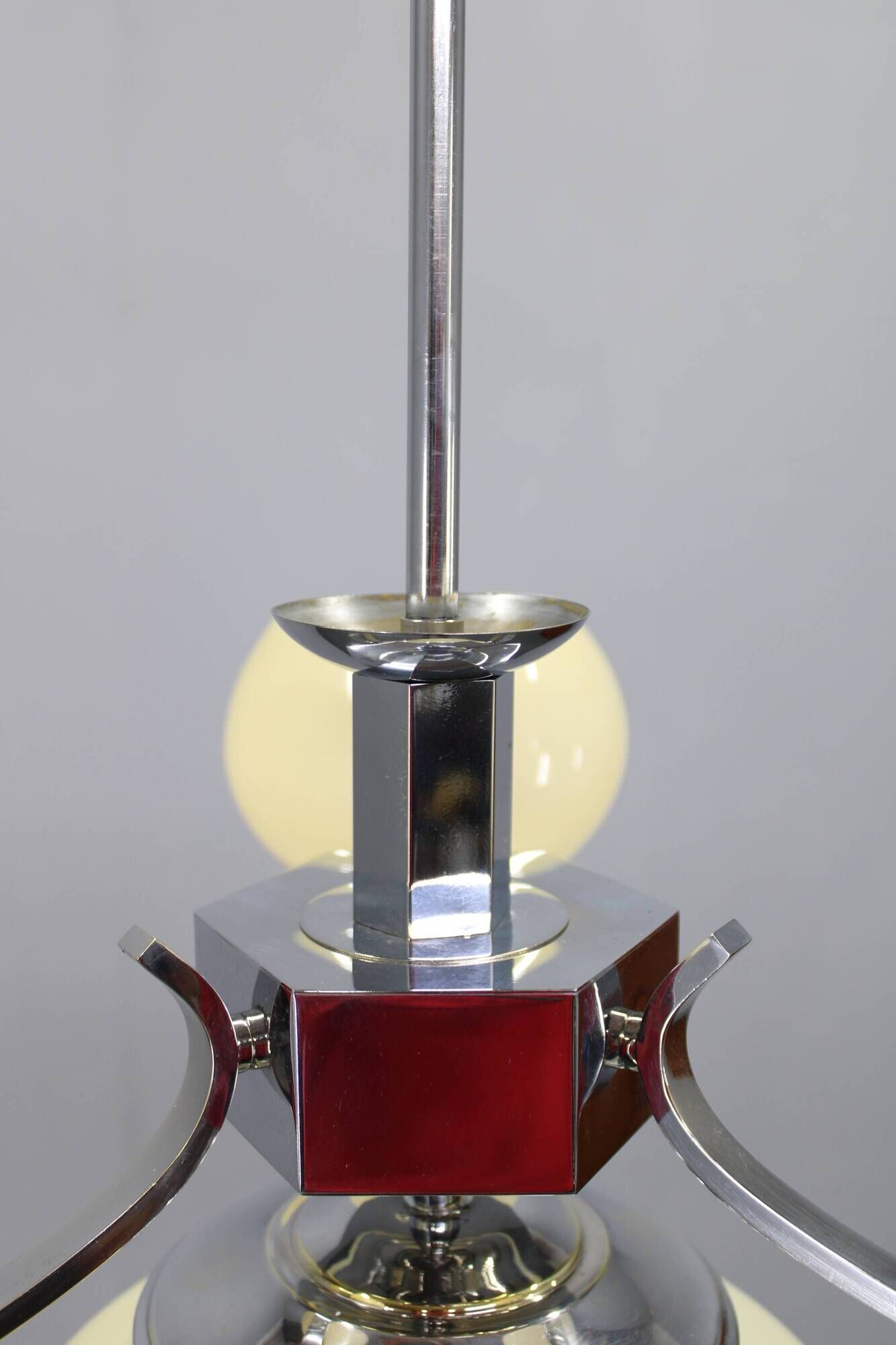 Art Deco chandelier, chrome and champagne glass, Czechoslovakia, 1930s