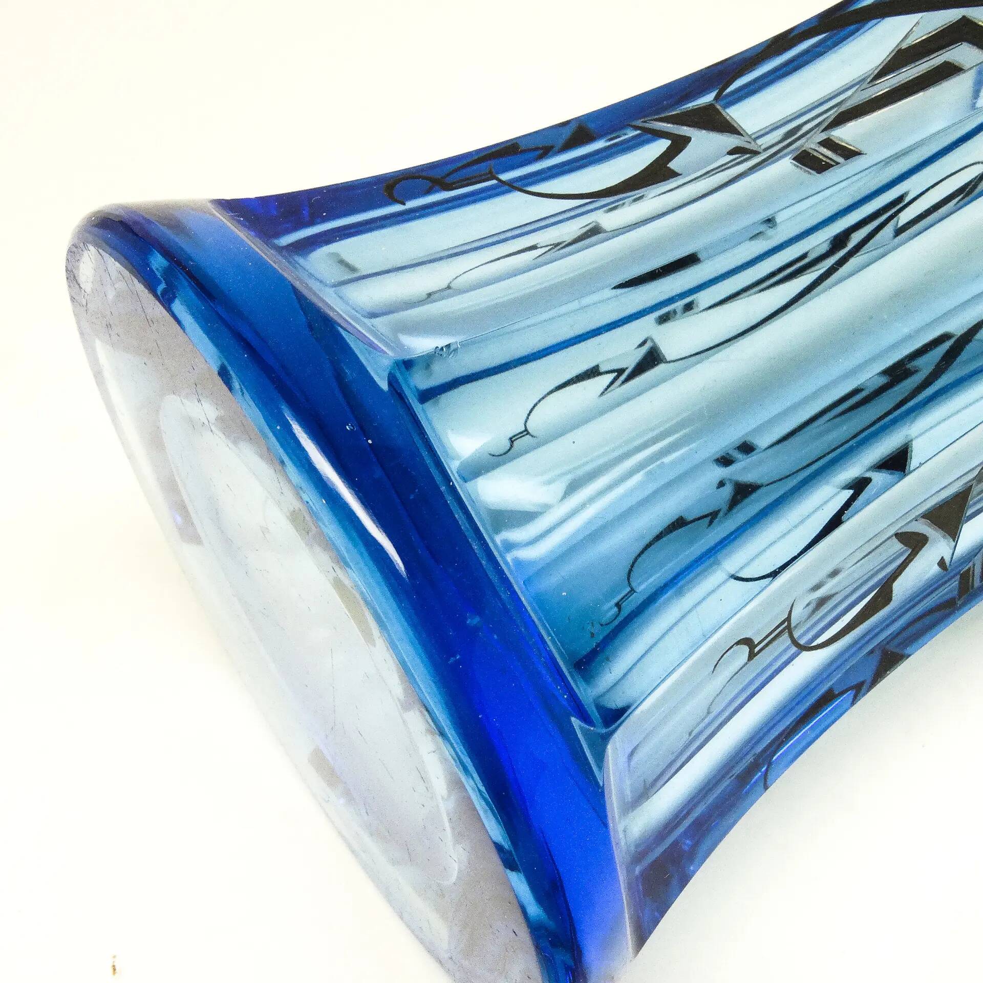 Art Deco vase, blue crystal, designed by K. Palda, Czechoslovakia, 1930s