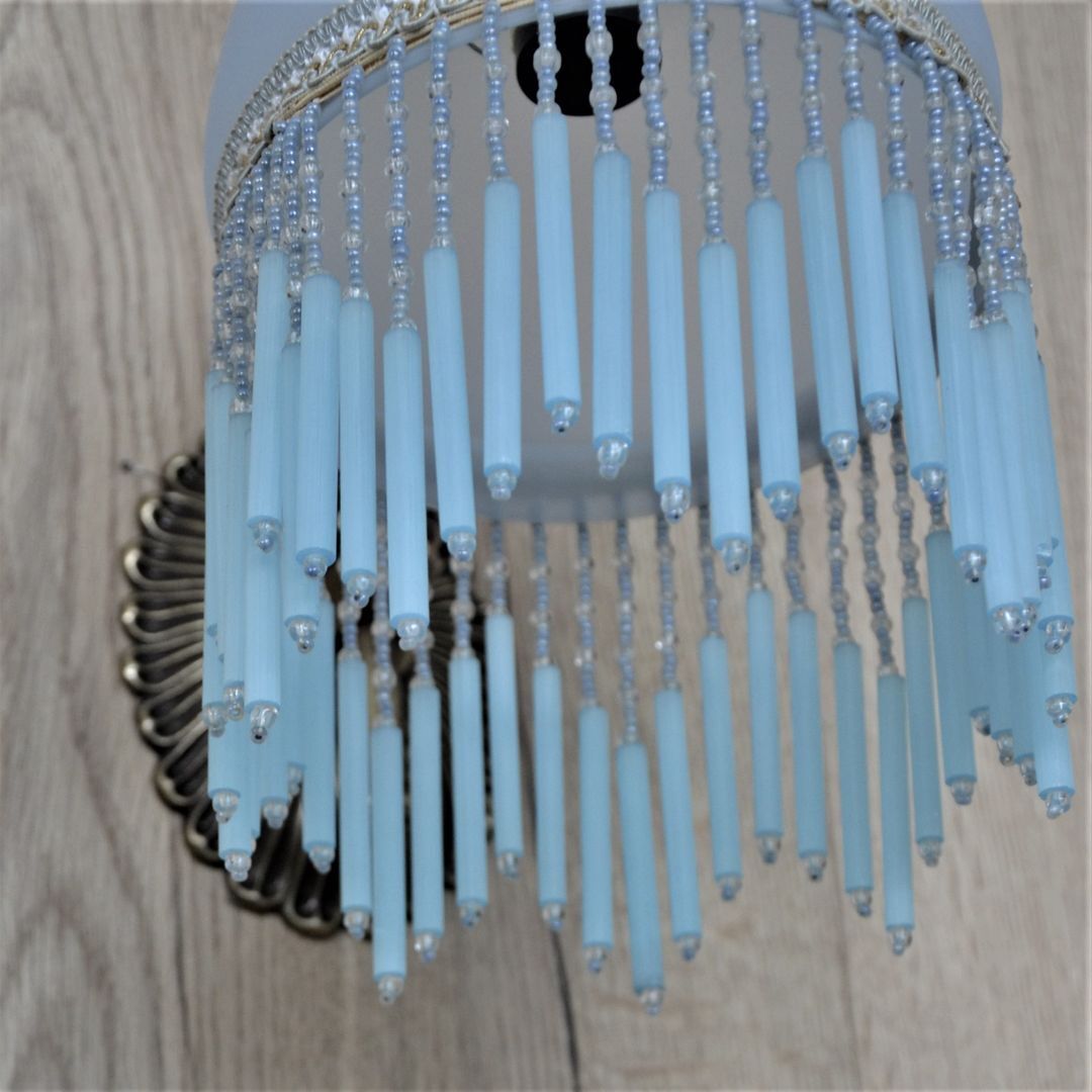 Blue wall lamp with pearl fringes