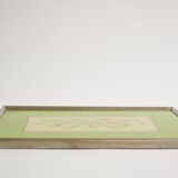 Old glass and metal serving tray - hand-painted floral decoration