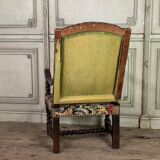 Carved walnut and tapestry armchair, late 17th century