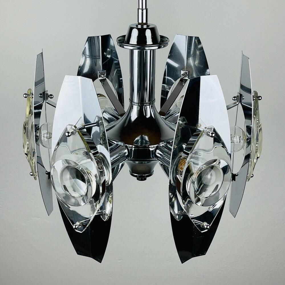 Chrome and glass lustre with lenses by Oscar Torlasco, Italy, 1960s.