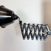 Industrial Black Enamel Scissor Wall Lamp, 1930s