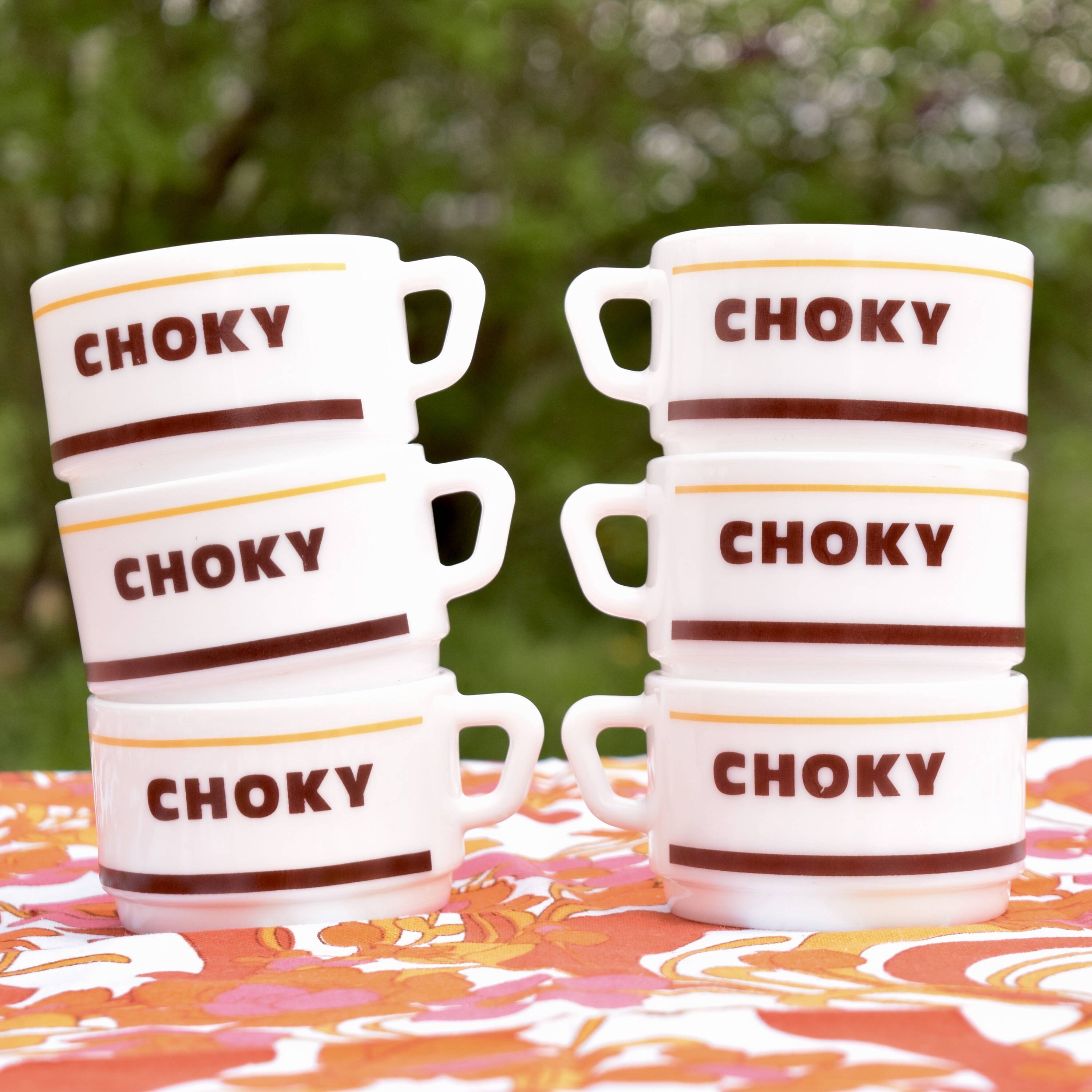 Choky - set of six advertising chocolate cups - bistro cups - arcopal - 1980