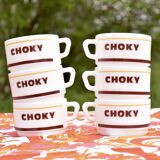 Choky - set of six advertising chocolate cups - bistro cups - arcopal - 1980