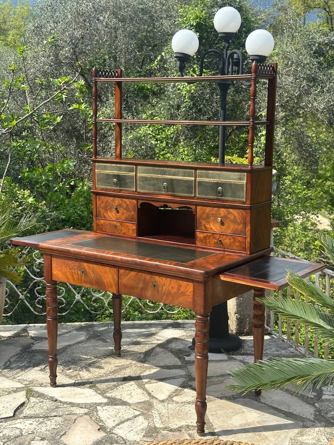 19th century flamed mahogany stepped desk