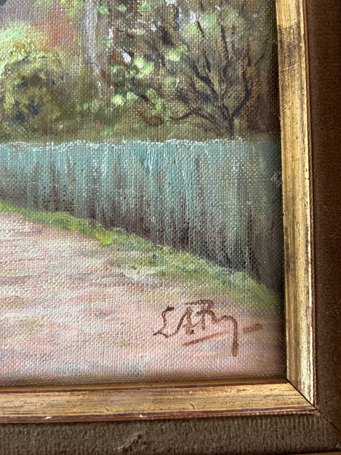 Huile sur Toile « Le pont de Blamont sur l'Ourcq » de Laby . XX.