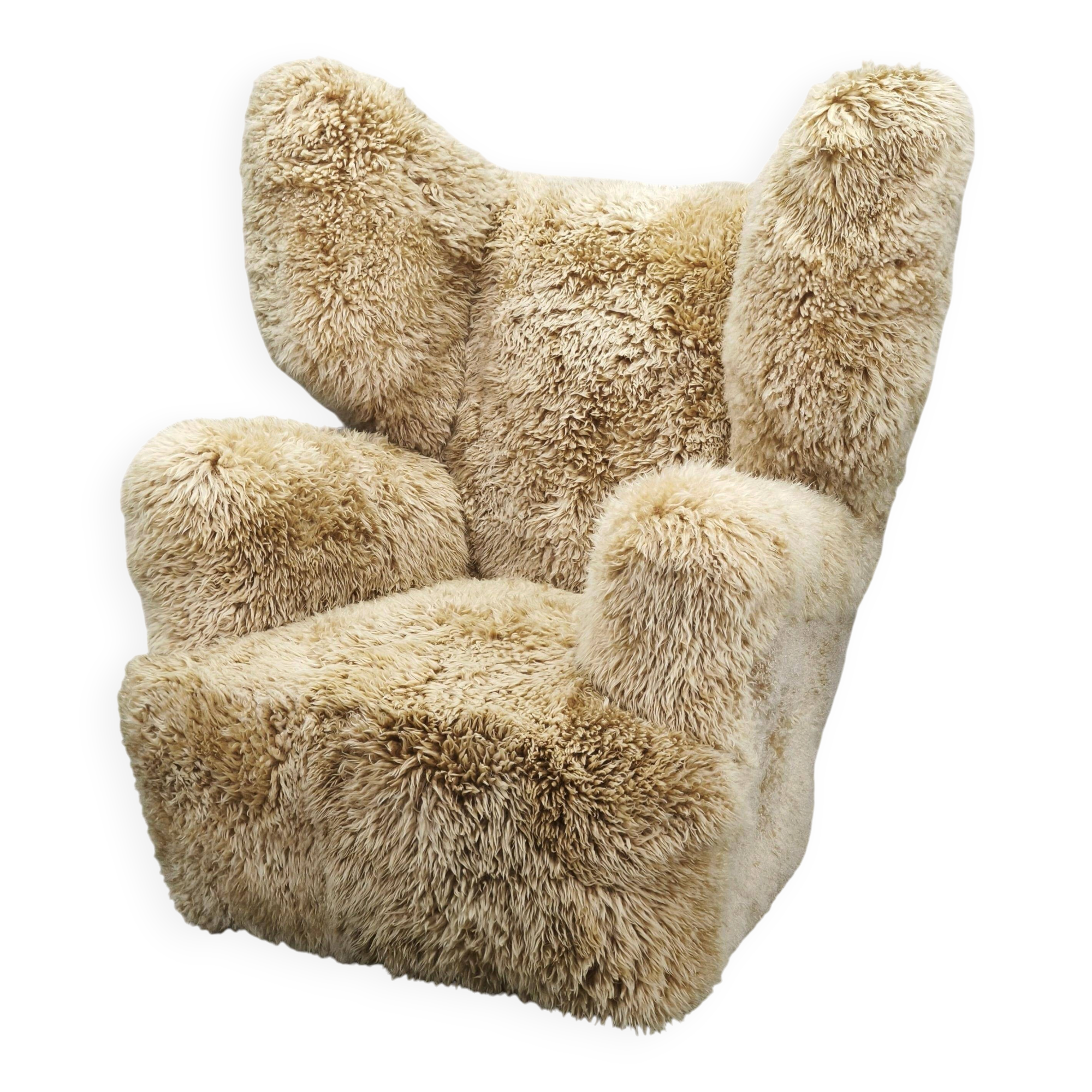 1930s Art Deco Wingback Armchair in Honey Skandilock Sheepskin
