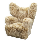 Fauteuil à oreilles Art Déco des années 1930 en peau de mouton Skandilock miel