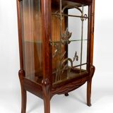Art Nouveau Display Case, Bronzes and Carved Wood on a Lake Theme, 1900