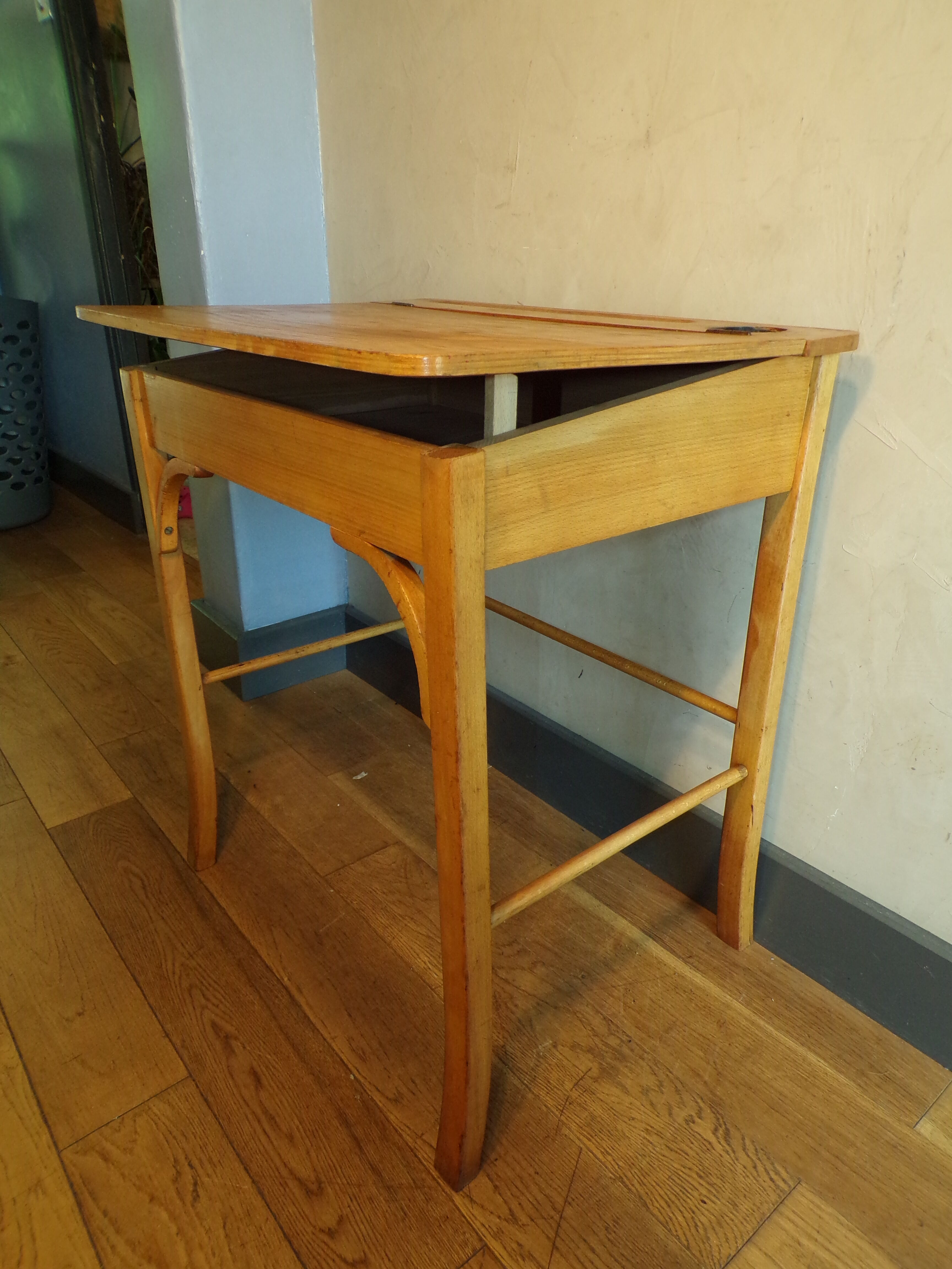 Vintage wood desk with ink