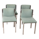 Lot de 4 chaises vintage 70's en metal et tissu turquoise design italien