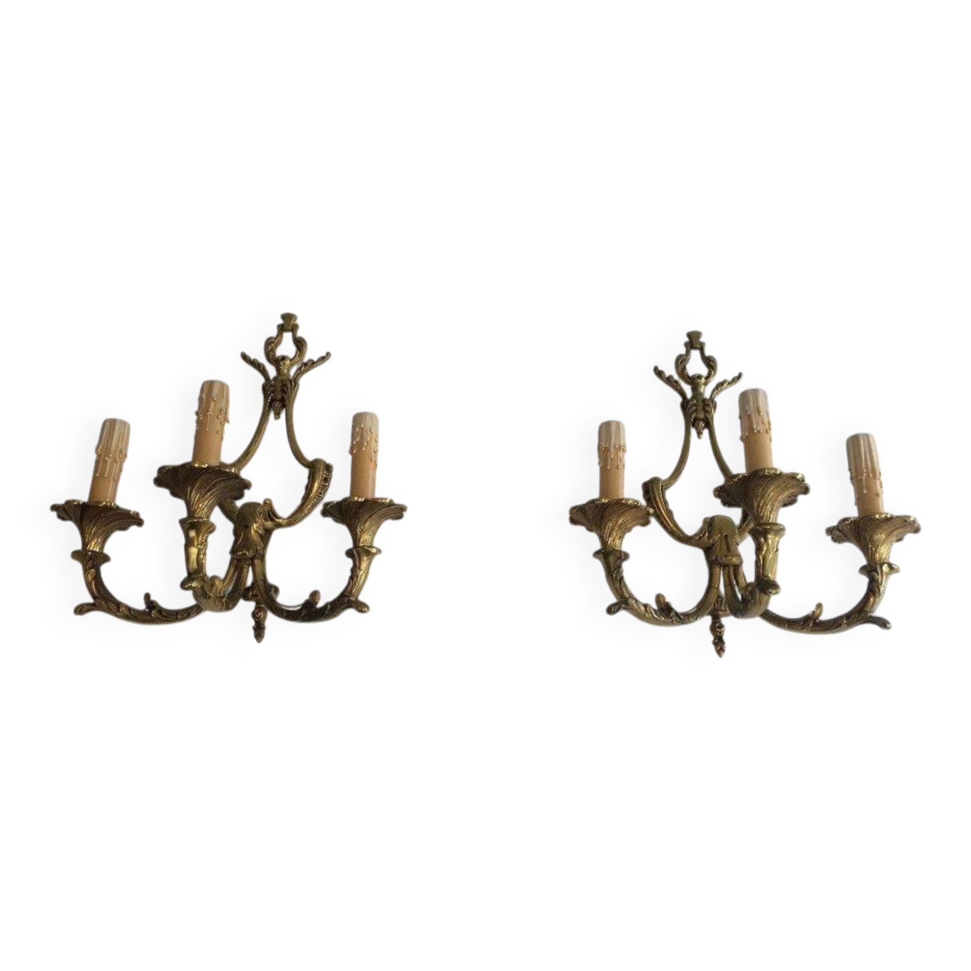 Pair of Louis XV style bronze wall sconces with 3 lights