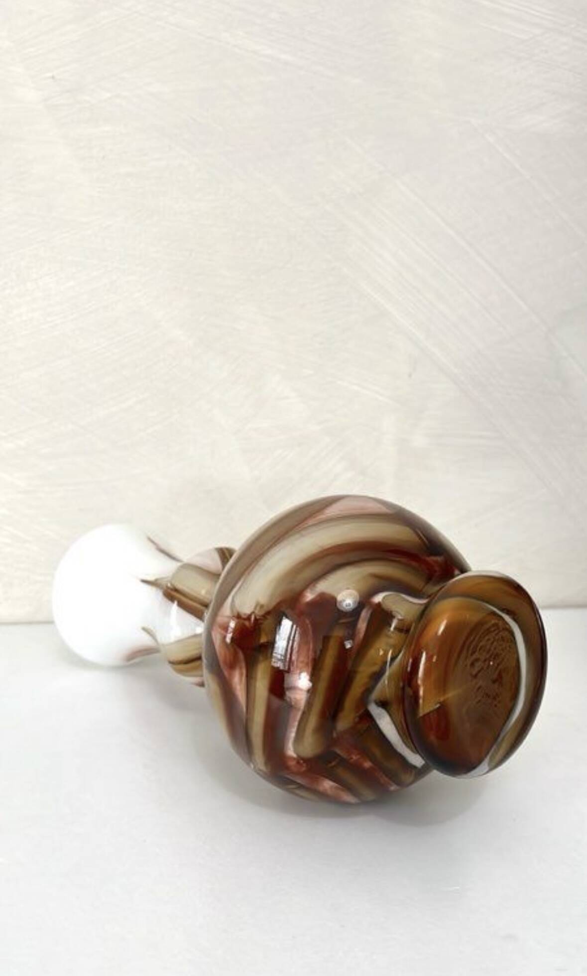 Murano glass vase, white and brown opaline with a swirl pattern from the 1970s.