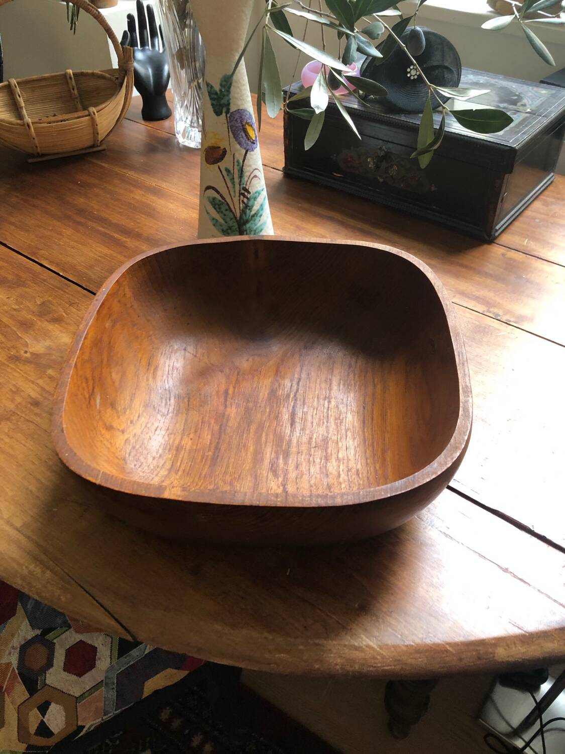 Vintage olive wood salad bowl