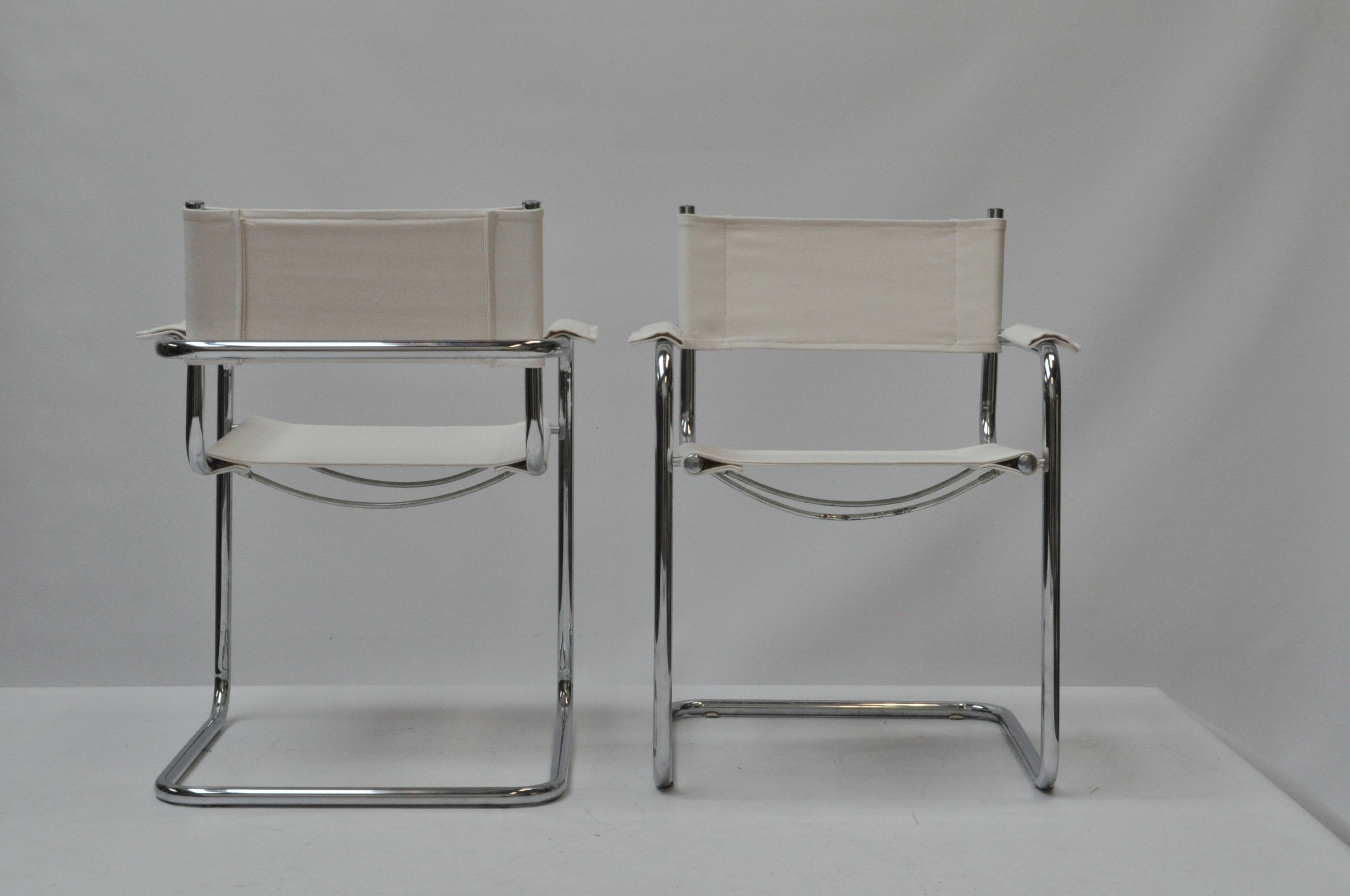 Set of 4 Chrome Sled-Base Chairs, Reupholstered in Italian Chioccarello Lin