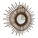 Miroir vintage 1960 soleil étoile asymétrique rotin osier - 52 cm