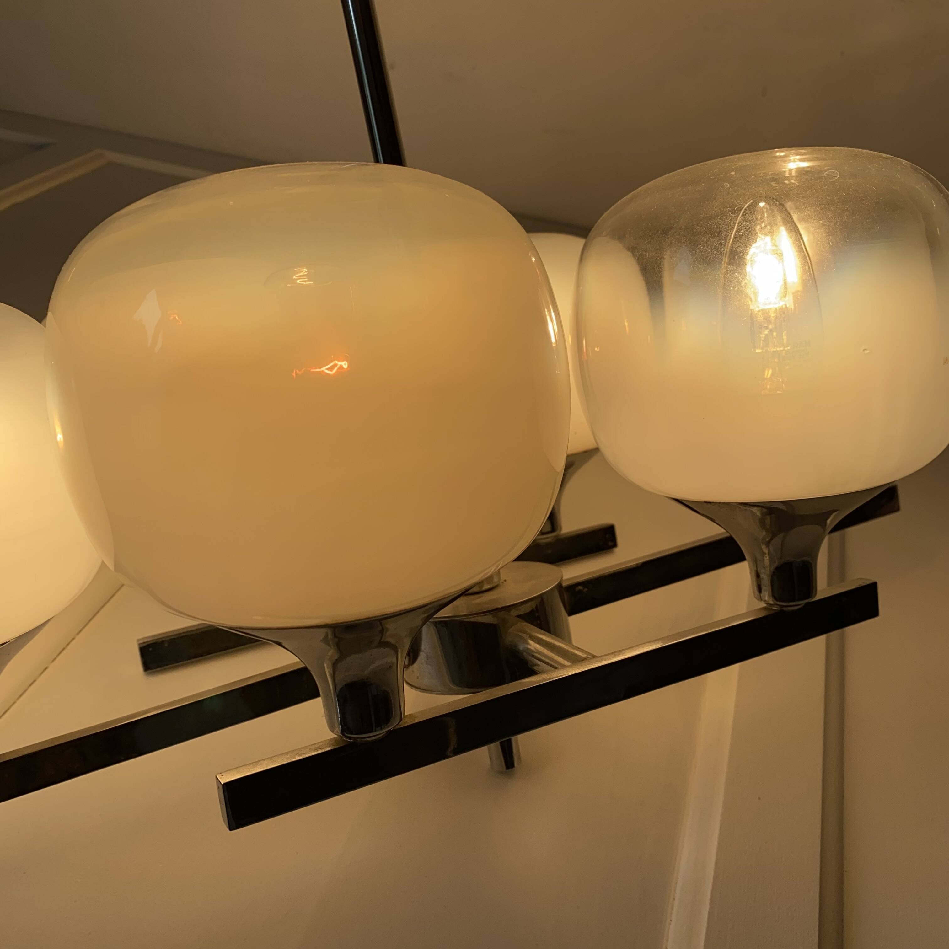 Space Age chandelier, Italian design, chrome and glass