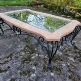 Pink marble and wrought iron coffee table