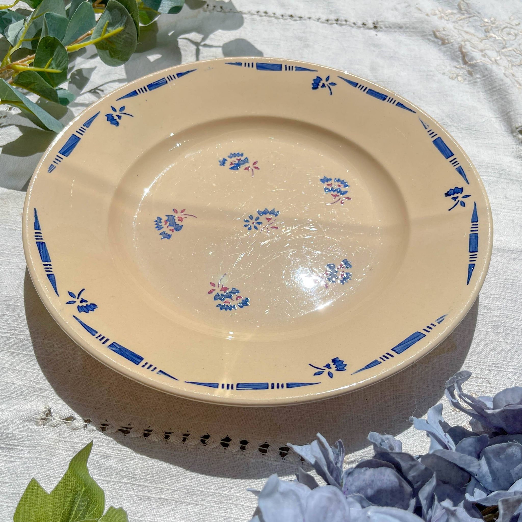 Vintage K&G Luneville "Flore" porcelain dish, 1950s, small blue flowers