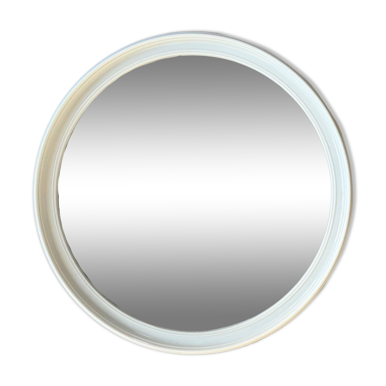 Beige plastic Space Age round wall mirror