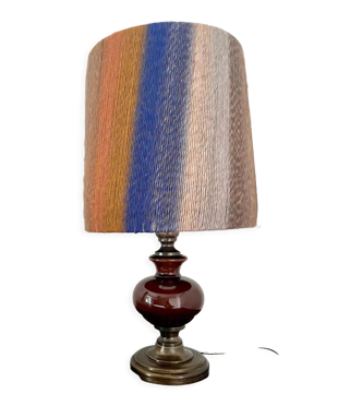 Lampe à poser vintage bohème années 70 abat-jour laine