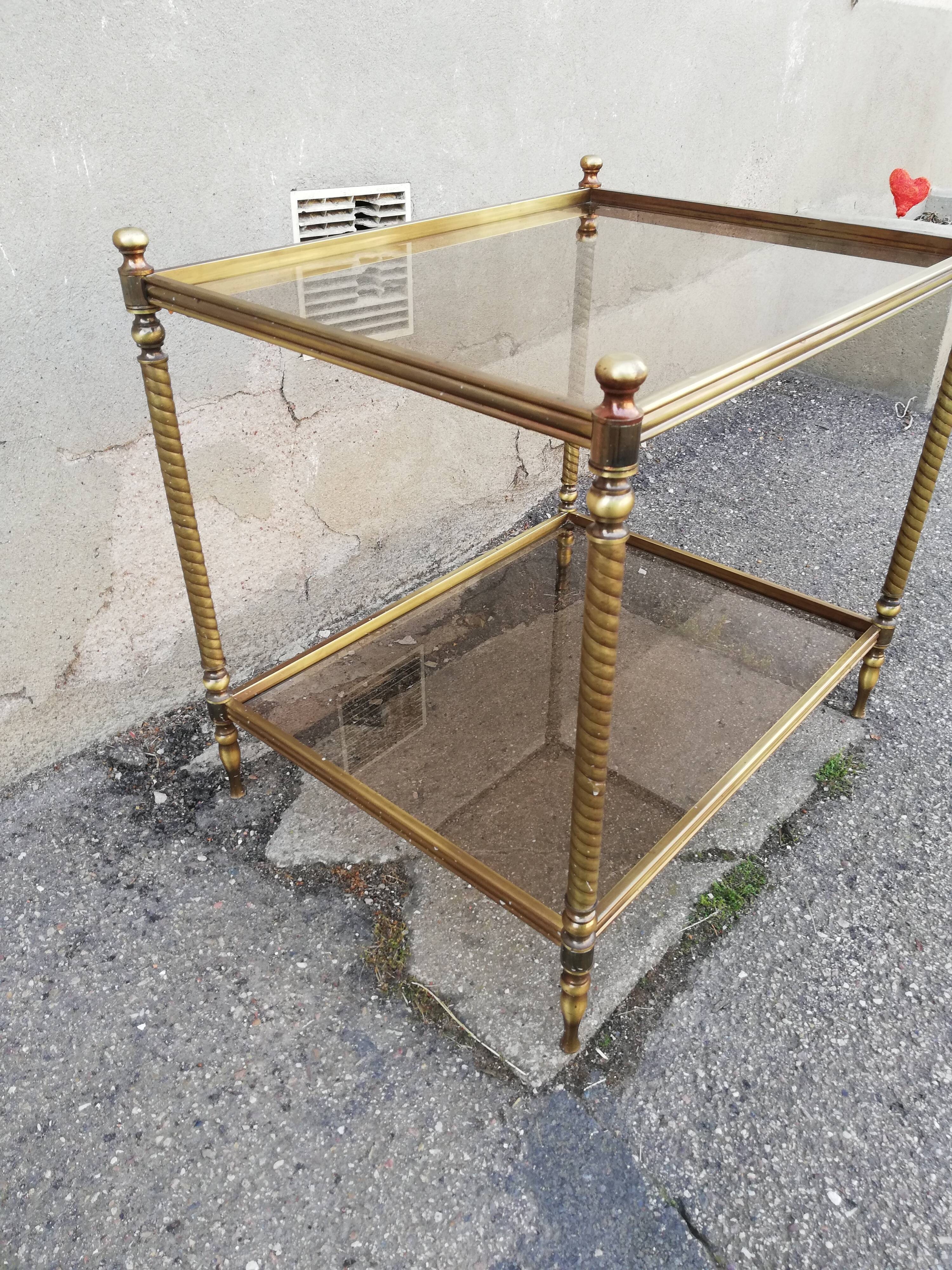 Vintage brass side table and 2 smoked glass trays