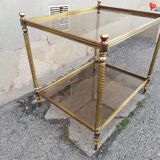 Vintage brass side table and 2 smoked glass trays