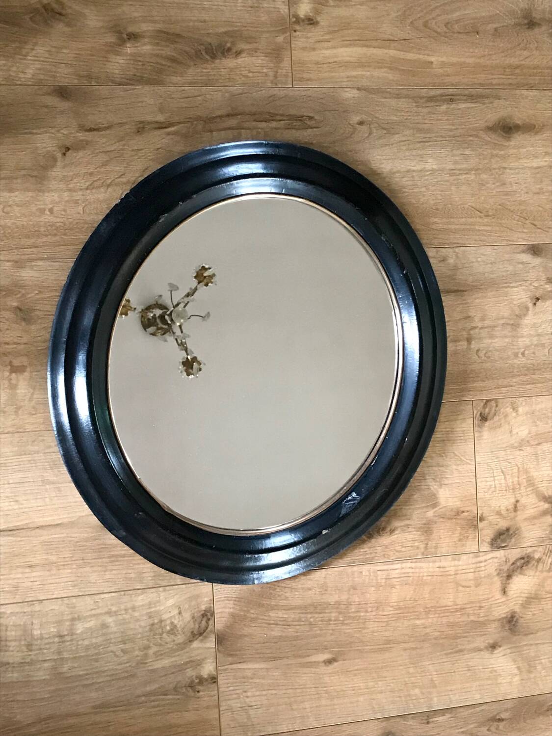 Antique blackened wood mirror